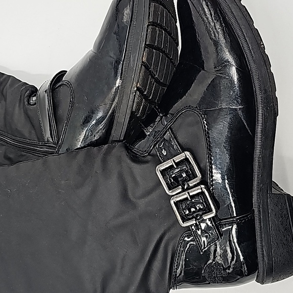 Totes Patent Leather & Nylon Winter Boots w Red Plaid Top Sock Lining - Picture 7 of 10